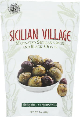 Sicilian Village Green & Black Marinated Olives